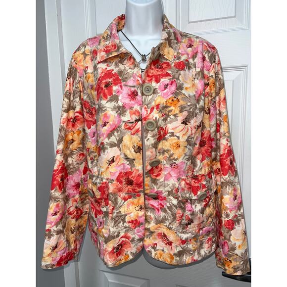 Coldwater Creek Jackets & Blazers - Coldwater Creek Floral  Button Up
Blazer  with pockets Twee Mod
Size 14